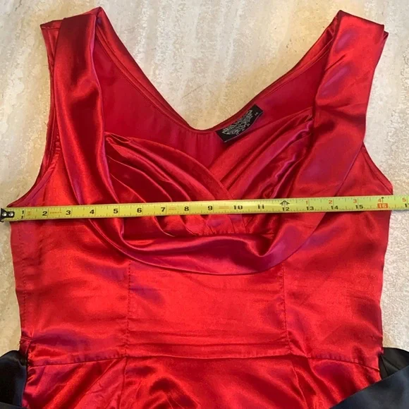 Vintage HEARTS & ROSES red satin dress with tulle, pinup, rockabilly 80s S - Picture 13 of 17